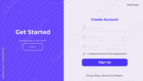 UI register form. Sign up page with minimalistic style. Simple and modern template for websites.