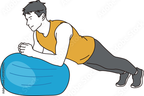 バランスボールで体幹を鍛える男性のイラスト素材