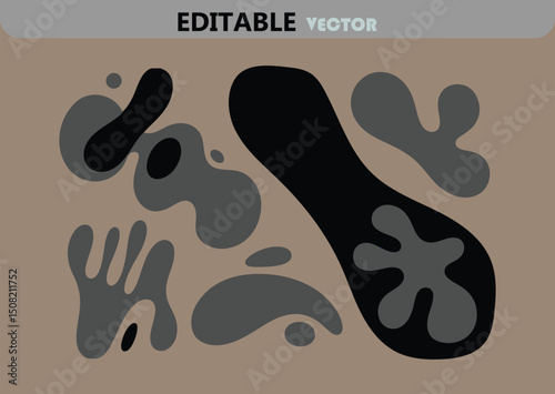 Abstract Vector Illustration with Organic Shapes in Black and Gray Tones on a Brown Background Editable and Modern Design
