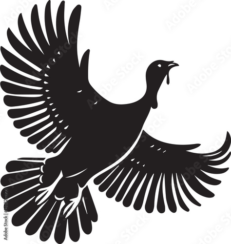 Stylized Black and White Turkey Silhouette Vector Illustration