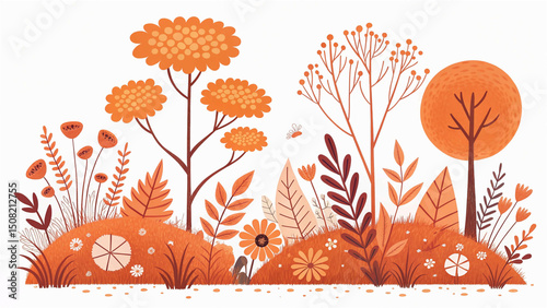 PNG Group of different bushes flowers plants orange.