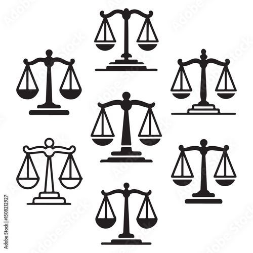 Law and Justice Scale Silhouettes – Vector Weighing Icons