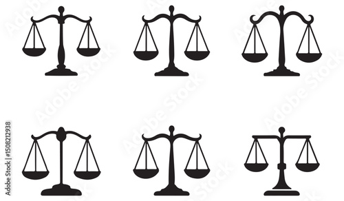 Law and Justice Scale Silhouettes – Vector Weighing Icons