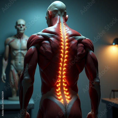 Detailed human spine illustration anatomical study for medical or educational purposes
