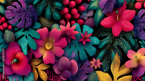 Colorful Exotic Jungle Seamless Pattern