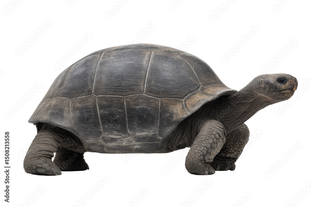 Obraz premium Majestic galapagos tortoise on black background, cut out