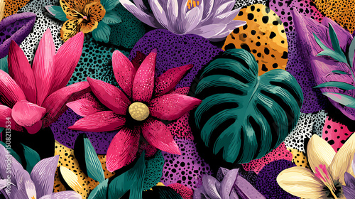 Colorful Exotic Jungle Seamless Pattern