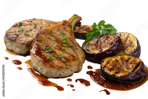 Wallpaper Mural Pork chops with glazed eggplant and fig sauce isolated on transparent background Torontodigital.ca