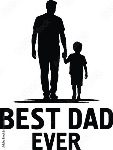 Father's day with fathers and children silhouette vector template