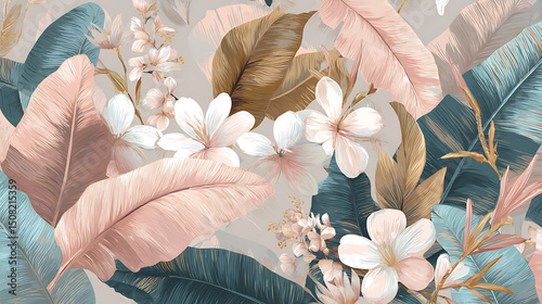 Hand-Drawn Exotic Pattern with Banana Leaves