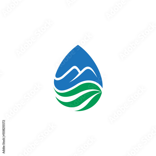 Water drop logo with mountain and leaf combination
