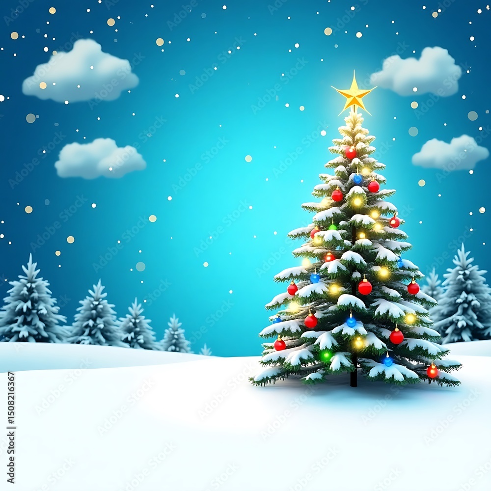 Obraz premium Snowy Christmas Tree in Winter Wonderland background