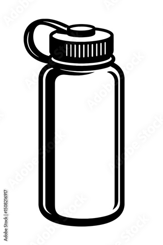 Monochrome vector clipart illustration of a reusable water bottle, ideal for themes of hydration, sustainability, or fitness.