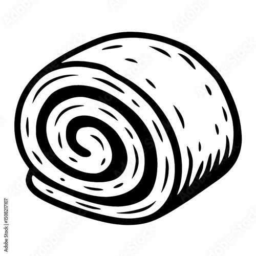 Monochrome vector illustration of rolling puff pastry in silhouette, ideal for themes of baking, cooking, or food preparation.