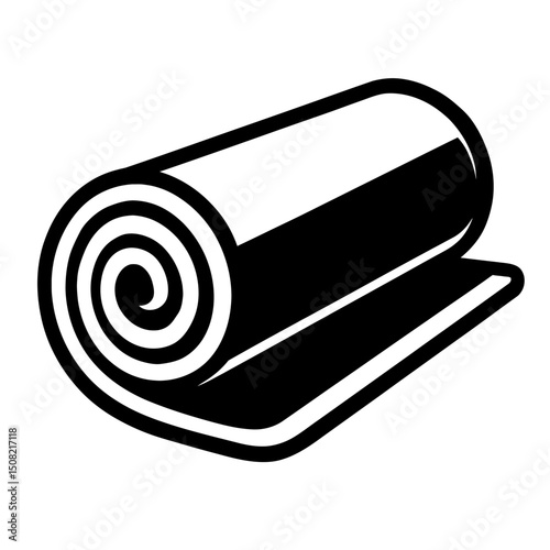 Monochrome vector illustration of a rolled yoga mat in high contrast, ideal for themes of fitness, meditation, or well-being.