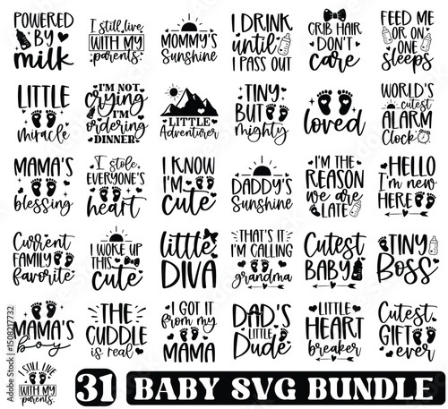 Baby SVG Bundle, Baby Onesie SVG, Funny Baby svg, baby newborn svg, Newborn SVG Bundle, Baby Quote Bundle, Cute Baby Sayings svg Art & Illustration