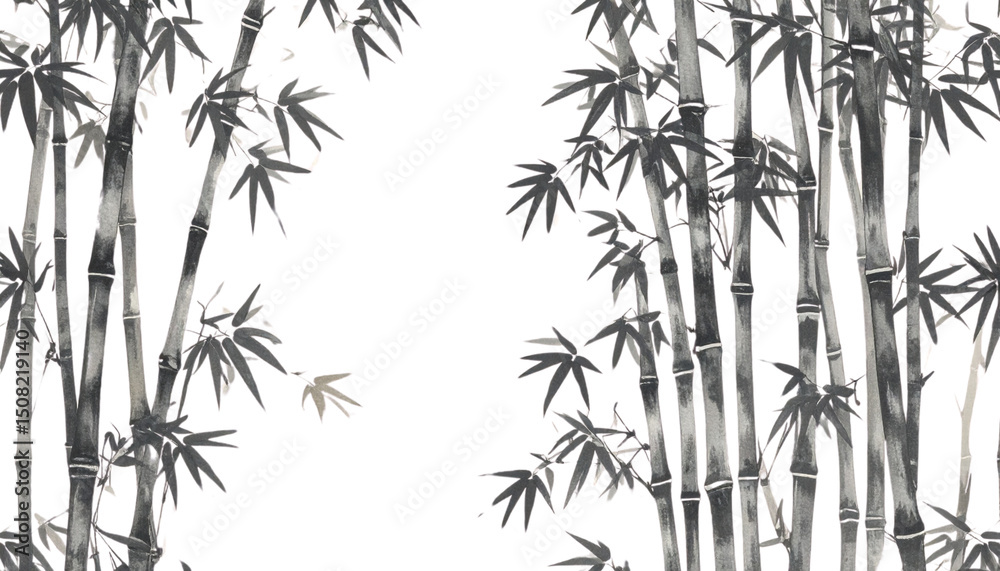 Obraz premium Illustration of green bamboo tree with leaves and branches 