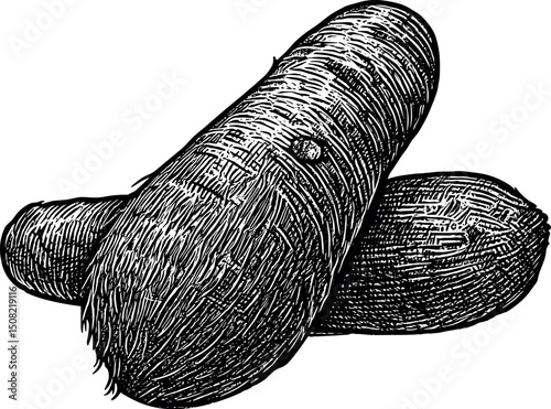 Yam Vector Black Silhouette High Detail Engraved Design Isolated On A Plain White Background