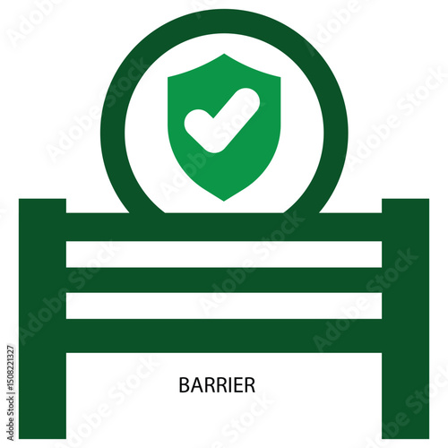Green graphic of a barrier symbol featuring three horizontal bars and a circular element on top.