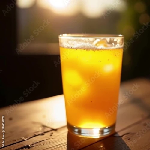 Wallpaper Mural Refreshing Orange Drink with Ice in Glass on Wood Table Torontodigital.ca