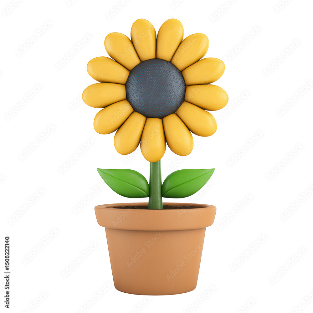 Obraz premium 3D Sunflower in pot isolated on transparent background, a vibrant floral illustration of a blooming plant