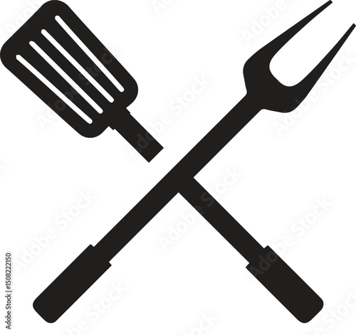 BBQ grill icon set. Barbecue, bar-b-q, spatula, grill fork, picnic, fire