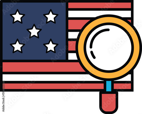 A close up of the American flag with a magnifying glass over it