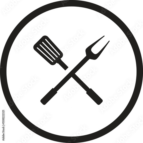 BBQ grill icon set. Barbecue, bar-b-q, spatula, grill fork, picnic, fire