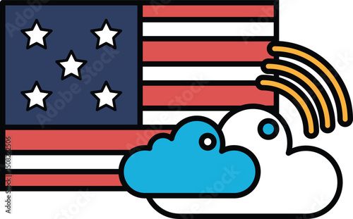 A patriotic American flag is shown with a cloud in the background