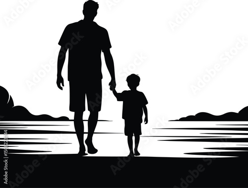 Happy Father's day fathers and children silhouette vector template