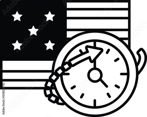 A clock is shown with the hands pointing to the number 12