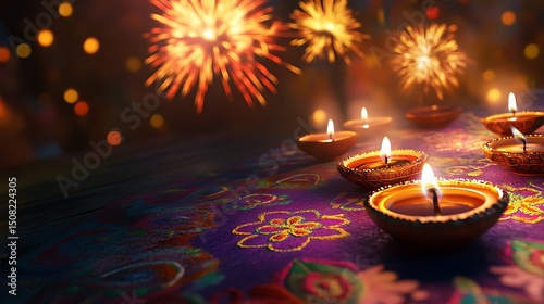 Festive diyas and fireworks illuminate a special occasion.