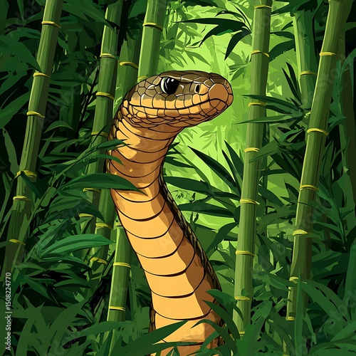 A snake hidden within a lush bamboo forest.