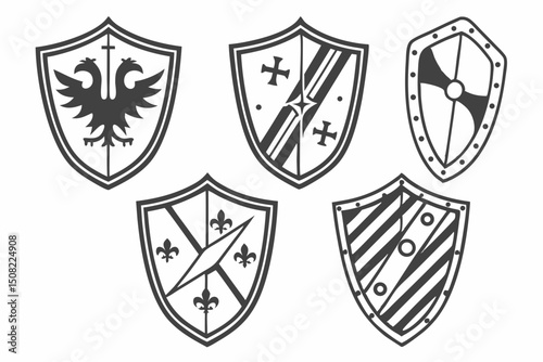 Generated AI A Collection of Black Shield Icons - Medieval Heraldry Designs
