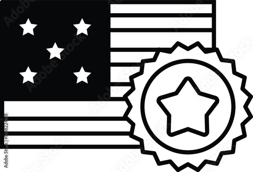 A black and white image of the American flag with a star