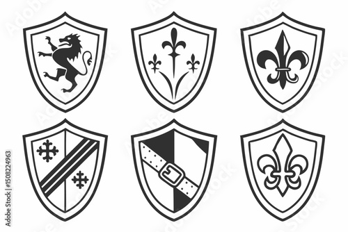 A Collection of Black Shield Icons Generated AI Heraldic Designs
