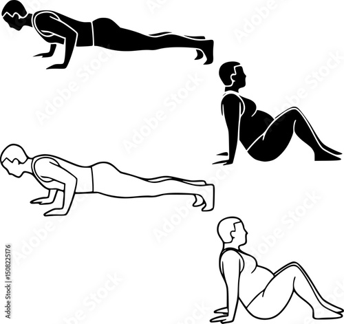 Vector illustration of silhouettes of people doing exercises