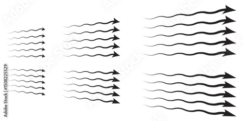 Vector Set of Blue Air Flow and Wind Direction Arrows for Ventilation and Motion Design