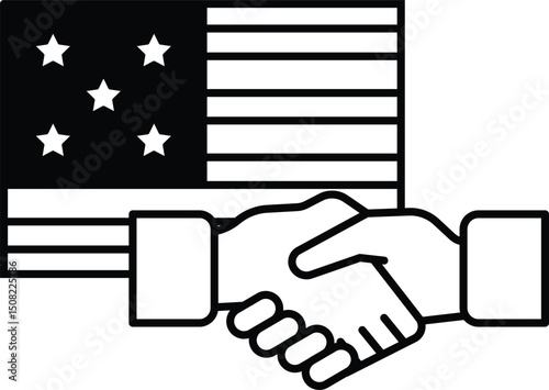Two hands shaking in front of the American flag