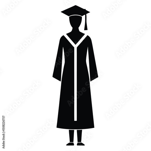 Woman sitting cross-legged with grad cap, silhouette vector