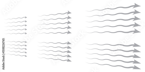 Vector Set of Blue Air Flow and Wind Direction Arrows for Ventilation and Motion Design