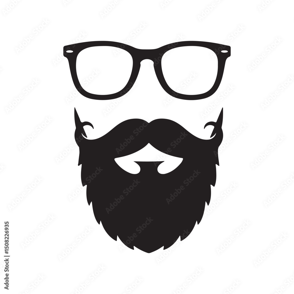 Naklejka premium Gentleman Face Icon with Beard, Mustache, and Glasses - Vector Graphic