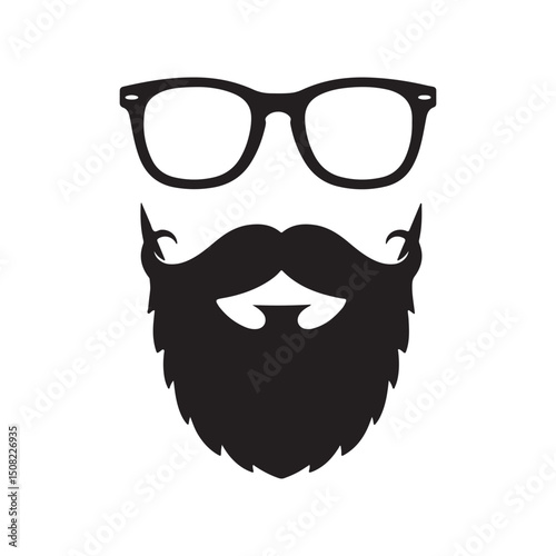 Gentleman Face Icon with Beard, Mustache, and Glasses - Vector Graphic