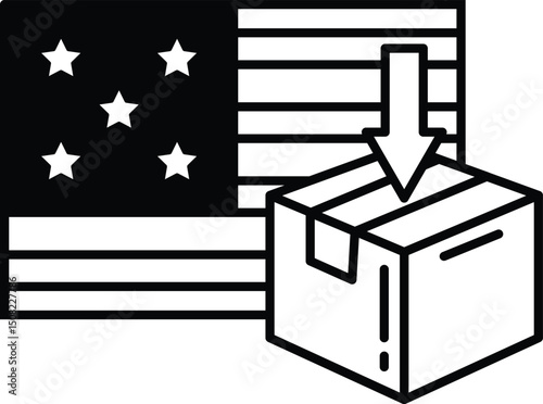 A box is being pulled out of a box with the American flag in the background