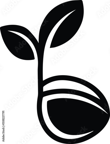 seed sprouting silhouette, plant growth icon, germination silhouette, botanical sprout clipart, seedling vector