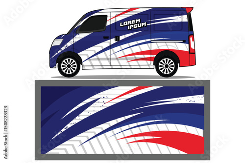 Dynamic Blue andRed Van Wrap Design for Commercial Vehicles