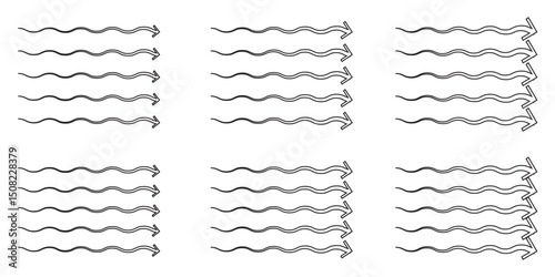 Vector Set of Blue Air Flow and Wind Direction Arrows for Ventilation and Motion Design