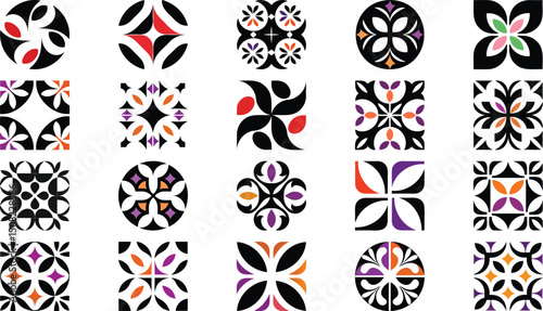 Retro Petal and Fan Motif Tile Collection