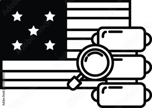 A black and white image of the American flag with a magnifying glass on it