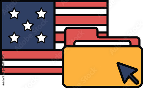 A folder with a red star on it is shown next to an American flag